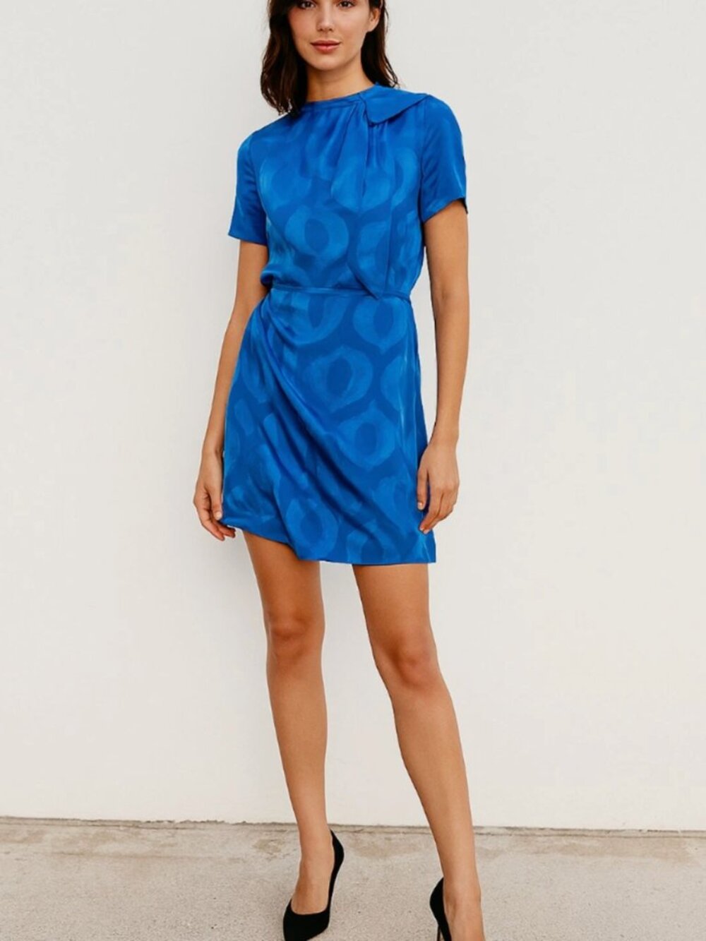 Isabel Marant Jacquard Mini Wrap Dress Short Sleeve Bright Royal Blue